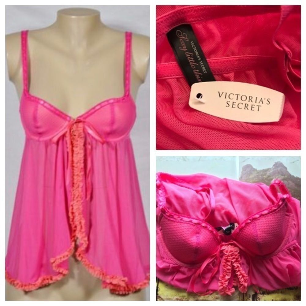 NWT Victorias Secret Vintage Y2K Sheer Chiffon Pink Orange babydoll